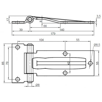 Balama zincata 140mm cu cot pt usa laterala